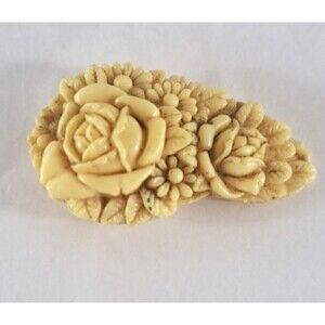 Vintage Carved Celluloid Flower Dress Clip Japan Ivory Rose Daisy Mid Century